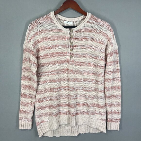 Maurices Sweater Women's Medium Red Striped Knit Pullover Button Long Sleeve - Picture 1 of 13